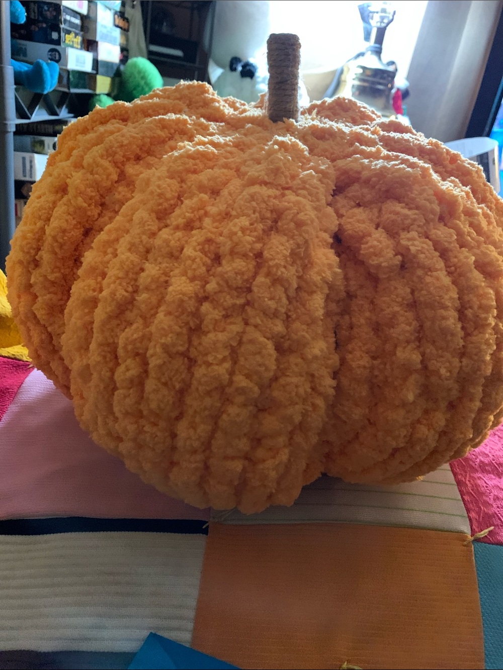 Handmade Knit Chunky Plush Chenille Orange Pumpkin